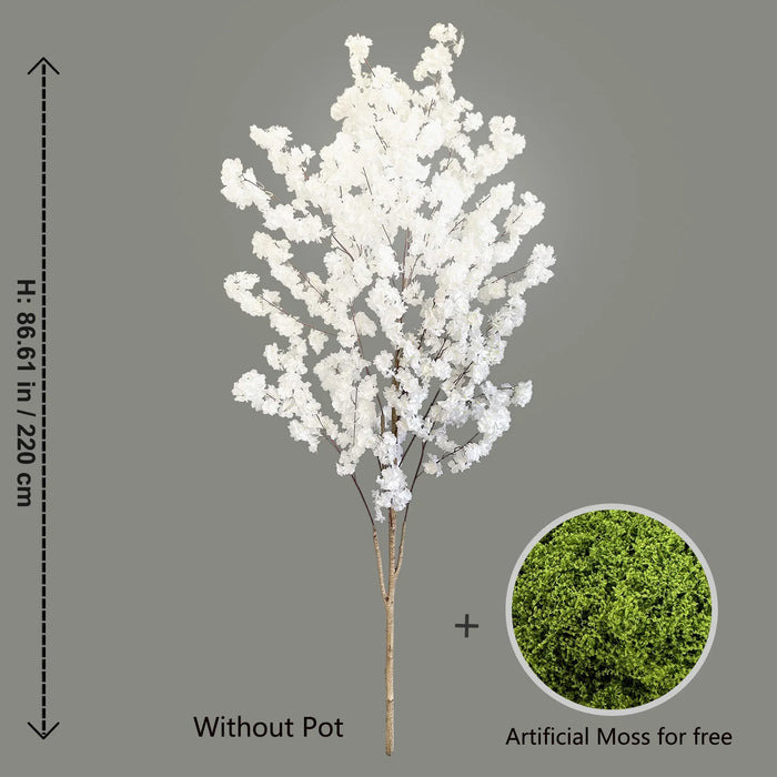 Realistic Artificial White Cherry Blossom Tree Faux Plant for Home & Wedding Decoration, 220cm