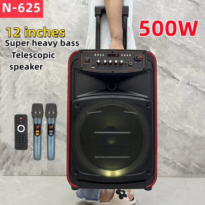 500W Trolley Speaker with 12" Bass and Mic Set