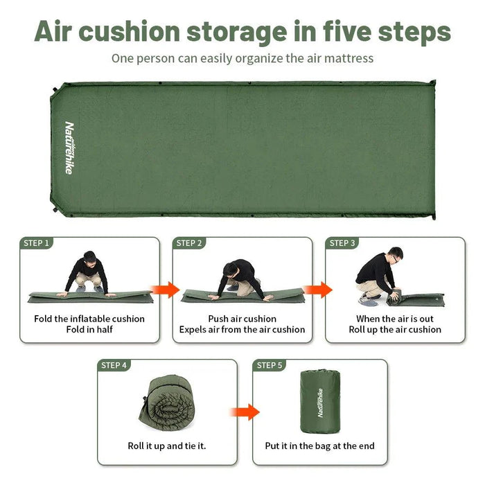 Self-inflating camping mattress in green for comfortable sleeping in tents