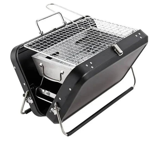Portable Folding Charcoal BBQ Smoker & Grill in Black Stainless Steel