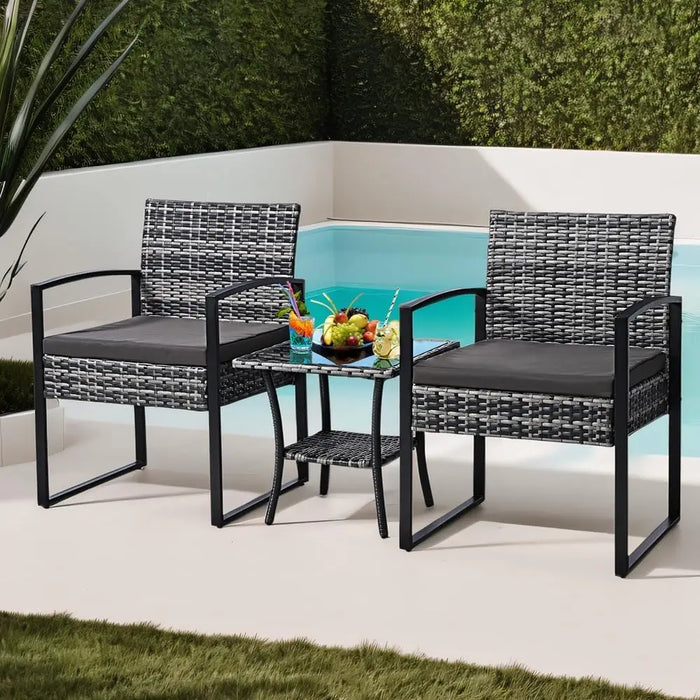 7-Piece Outdoor Wicker Patio Dining Set with Tempered Glass Table and Cushioned Chairs