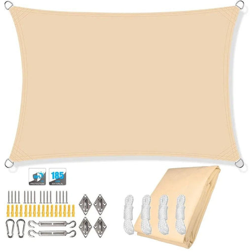 Waterproof Rectangle UV Block Sun Shade Sail (Light  Yellow w Kits 3*4M) - FLUXA
