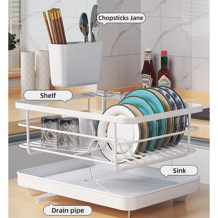 Kitchen Countertop Dish Rack with Water Drain Tray