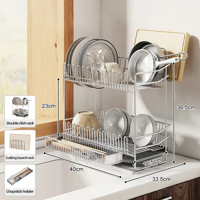 Stainless Steel Dish Drying Rack with Drainboard & Utensil Holder