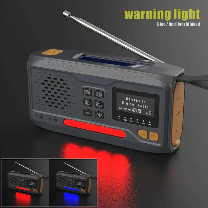 Portable Solar Powered DAB/FM Radio with Hand Crank, USB Charging, Bluetooth Speaker, LED Flashlight, SOS, and Power Bank - FLUXA