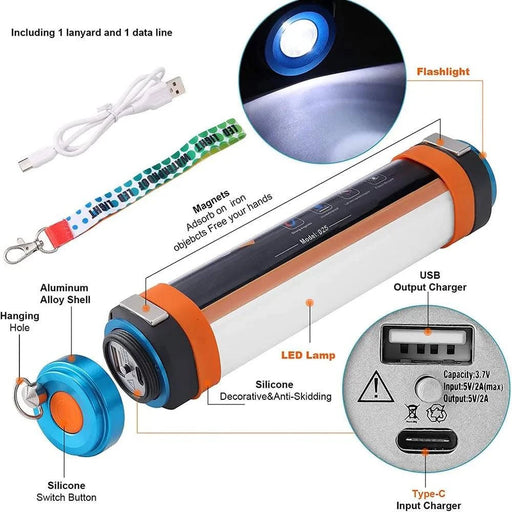 Portable LED Camping Light - USB Rechargeable Waterproof Lantern (D30) - FLUXA