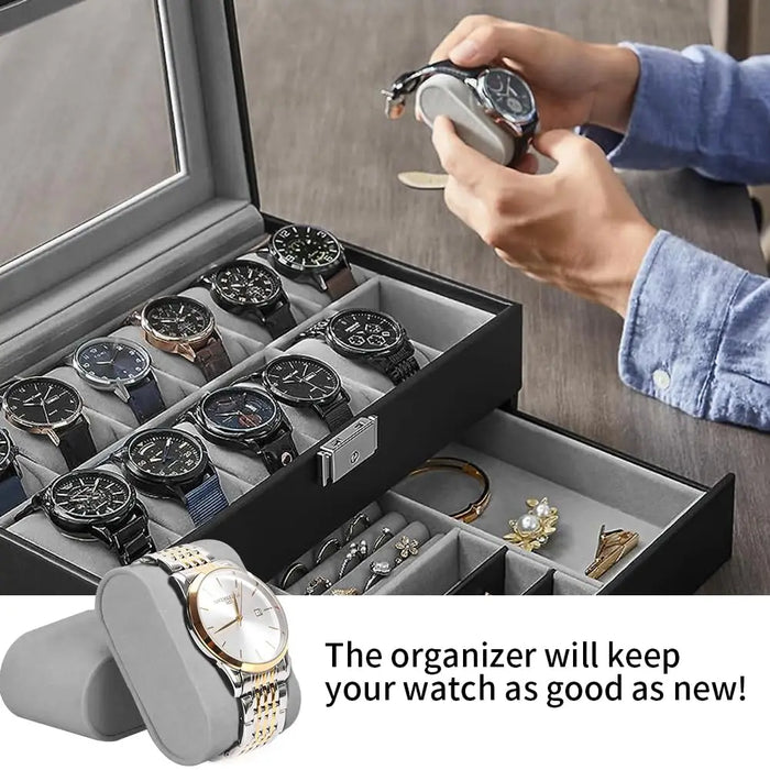 Stylish and practical 2-tier watch box with 12 individual slots