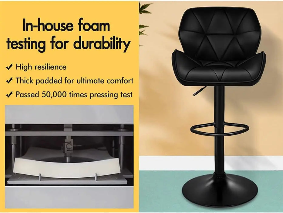 2-Piece Adjustable Bar Stools 360° Swivel PU Leather Chairs with Footrest & Wide Base Black