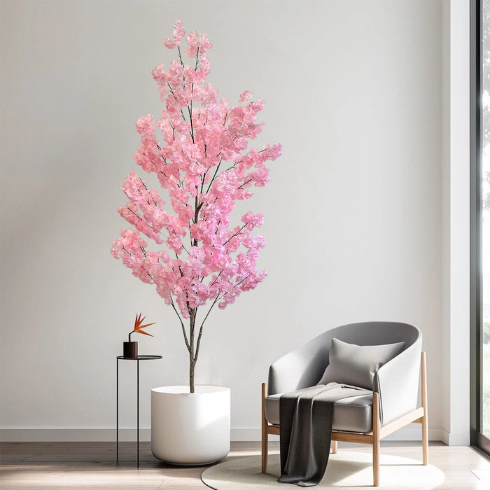 Faux Pink Cherry Blossom Tree 180CM, Natural Trunk, Silk Flowers, Indoor Decorative Plant