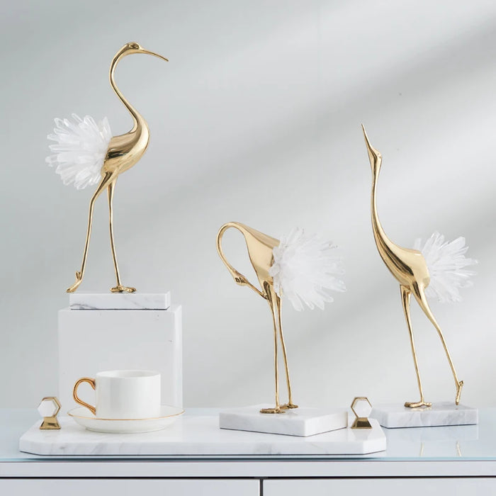 Brass Swan with Crystal Tail – Elegant Interior Decor Piece