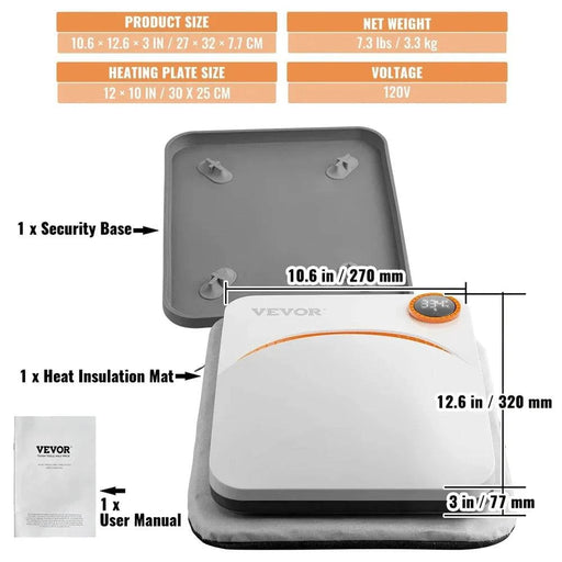 Orange Portable Heat Press Machine DIY Shirt Printing Multifunctional Sublimation Transfer for HTV Vinyl T-shirt Bag (30.48 x 25.4 cm) - FLUXA