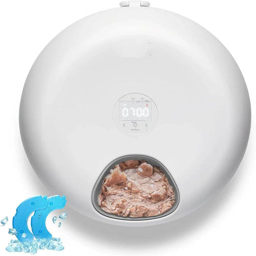 Rechargeable wet food automatic pet feeder for timed feedings