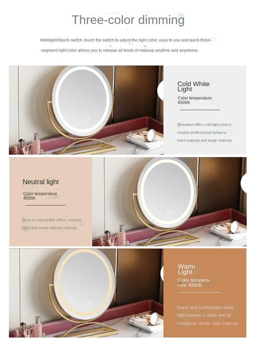 Portable HD Cosmetic Mirror with Desktop Stand and Bright LED Fill Light