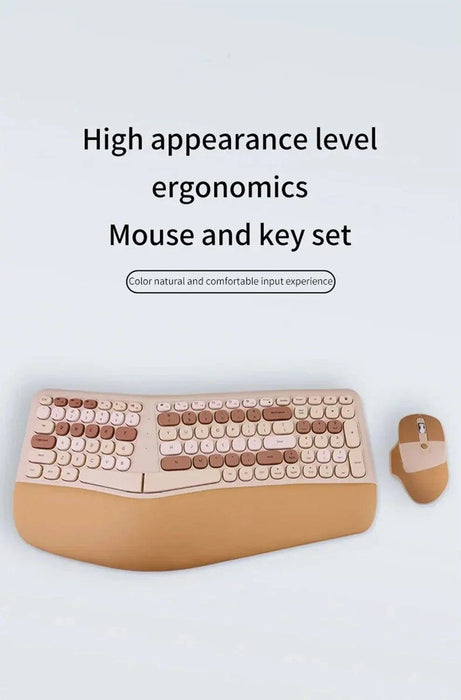 Ergonomic Keyboard and Mouse Set 2.4G Multi-Color - Standard Size, Milk Tea - FLUXA