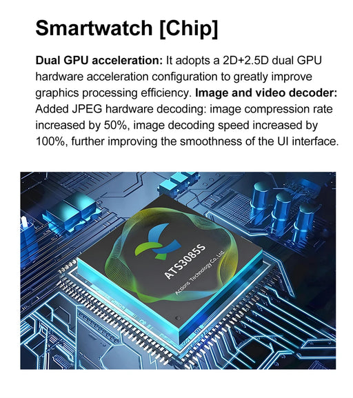 Silver smartwatch with 32GB internal storage and TWS headset support