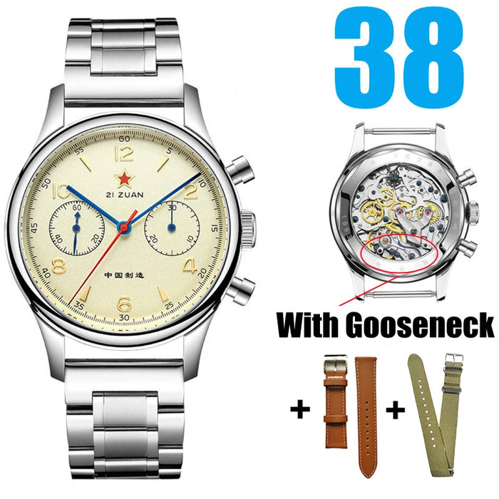 38mm chronograph pilot watch with sapphire crystal and Seagull movement