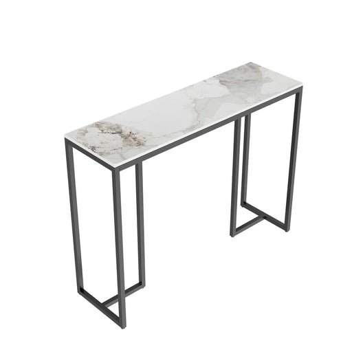 Modern Marble Console Table - Black and white rectangle-shaped table with a sleek marble top and metal iron frame