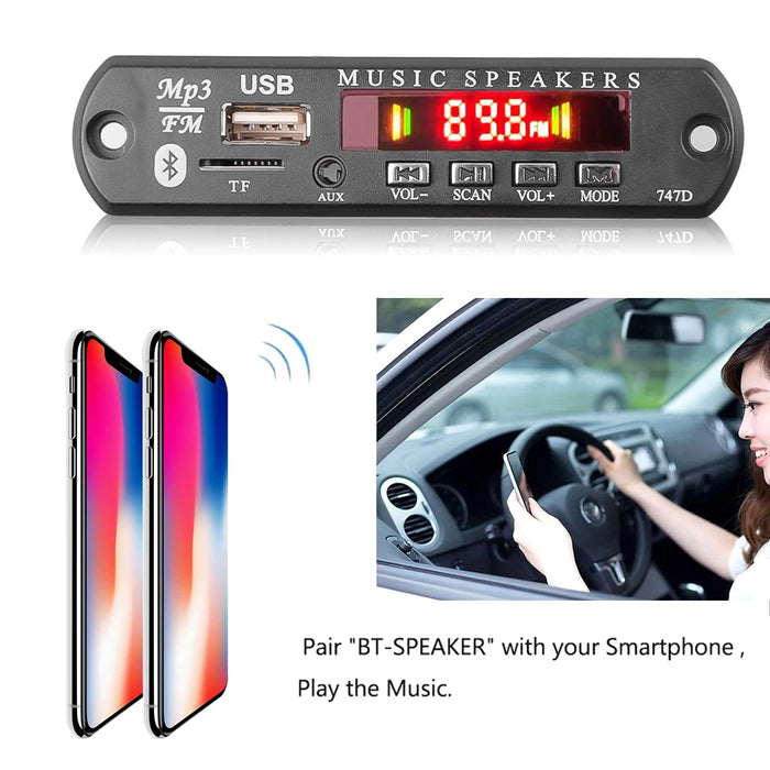 Compact and Lightweight Bluetooth MP3 Decoder Board with USB/TF Card Slots and Digital Color Display