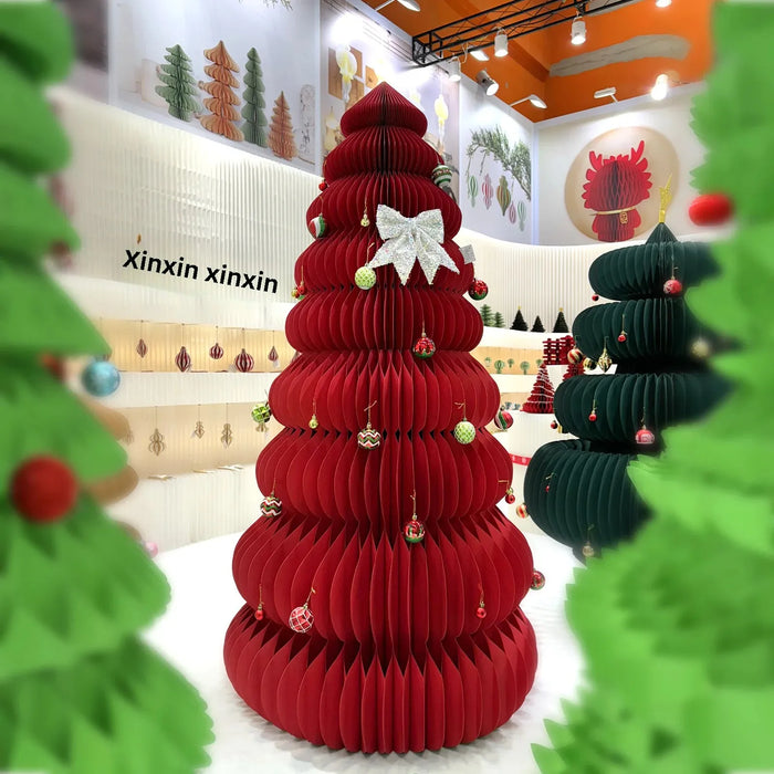 Foldable Red Paper Christmas Tree Honeycomb Decoration