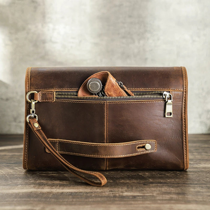Men's Leather Clutch Wallet with Password Lock and Wrist Strap for 83 inch iPad Mini