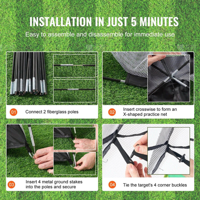 Comes with target and turf for realistic practice experience