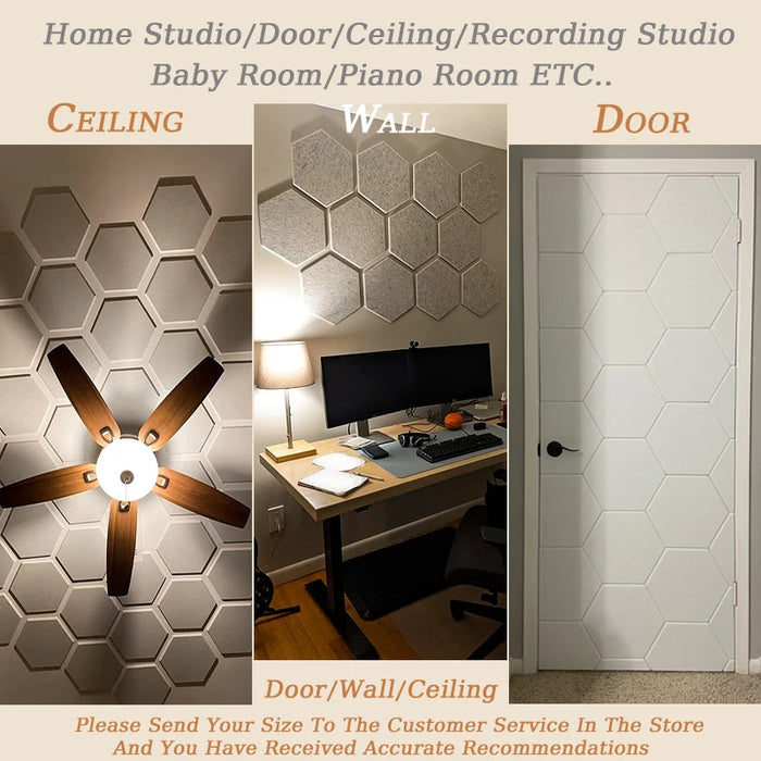 Set of 12 small hexagon moonlight grey soundproofing panels, 08cm thick medium density