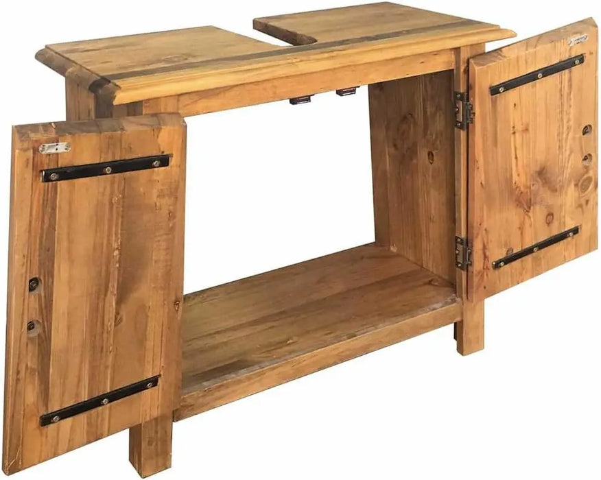Solid Pinewood Bathroom Vanity Cabinet Rustic Retro Style, Large Storage, Plumbing Cover