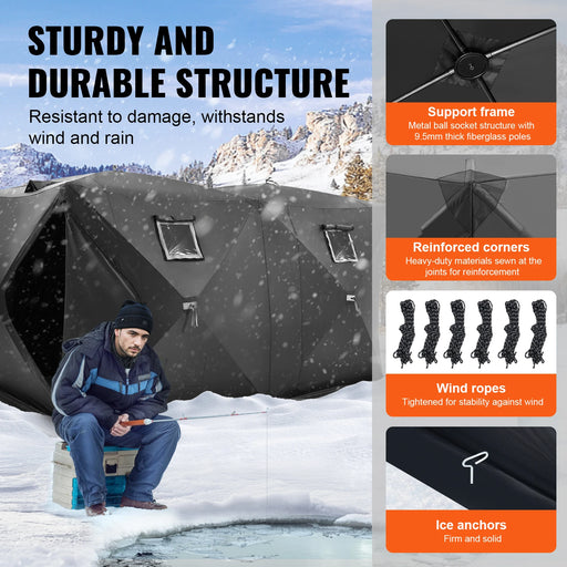 Portable ice shelter waterproof winter fishing tent with anchors & carry bag for outdoor fishing activities