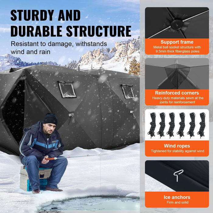 Portable ice shelter waterproof winter fishing tent with anchors & carry bag for outdoor fishing activities