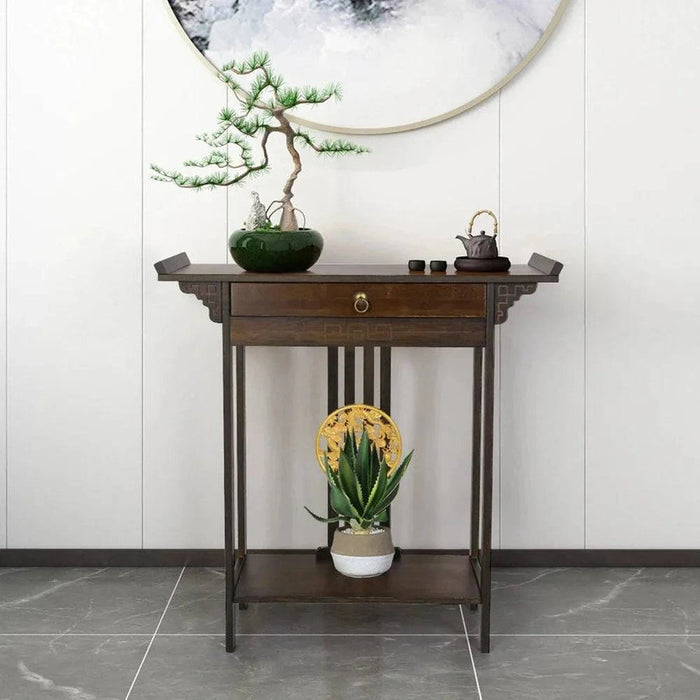 Vintage Rustic Console Table with Pull Drawer & Shelf - FLUXA