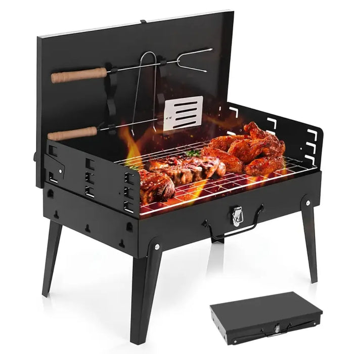 1 Set Portable Folding Charcoal BBQ Grill with Accessories