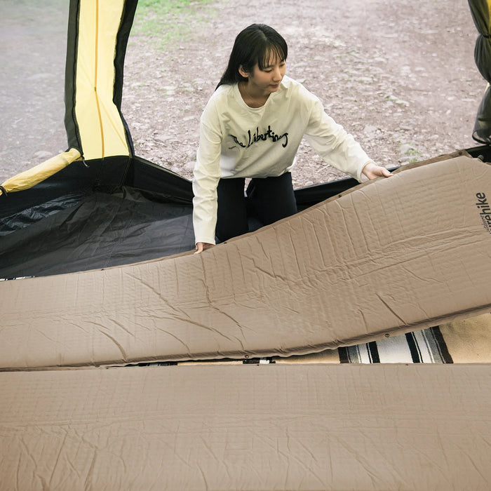 Automatic Inflatable Camping Mat in Khaki color, featuring waterproof design and durable construction for outdoor activities
