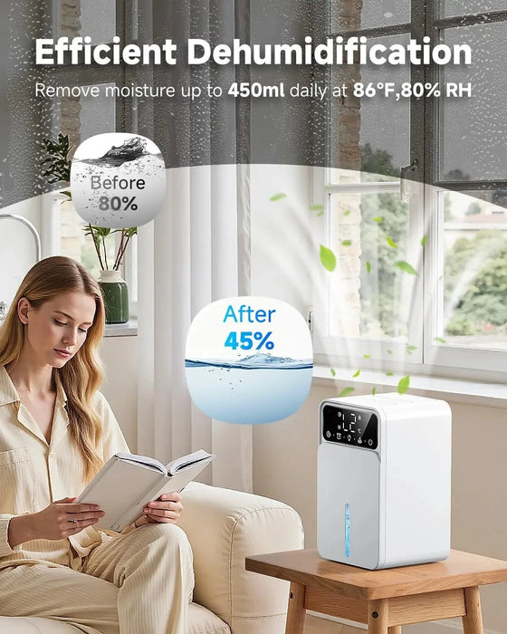Portable White Dehumidifier with 1.6L Tank, Auto Shut Off, Timer & 7 Colour LED Night Light