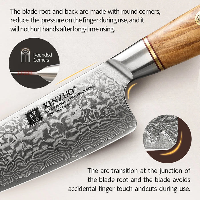 Professional 8.5" Damascus Kitchen Knife with Copper Rivets