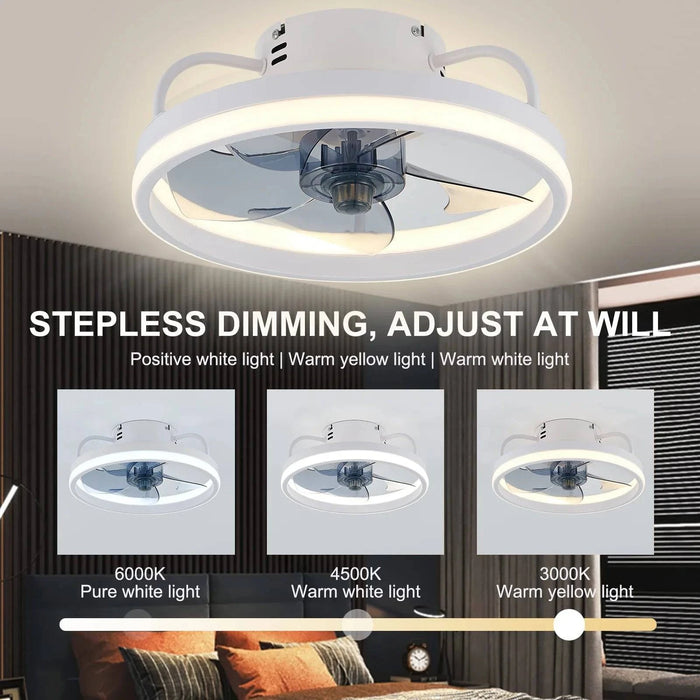 Modern LED Ceiling Fan with Two-Way Blade, Timer, Remote Control & Tri-Color Light (White) for contemporary home decor