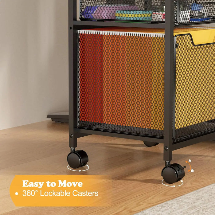 Mobile File Cabinet with 2 Drawers and Printer Stand Lockable Wheels & Hanging File Storage