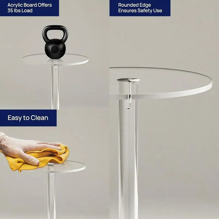 Clear Acrylic Drink Table, Small Round End Table for Living Room & Home Decor