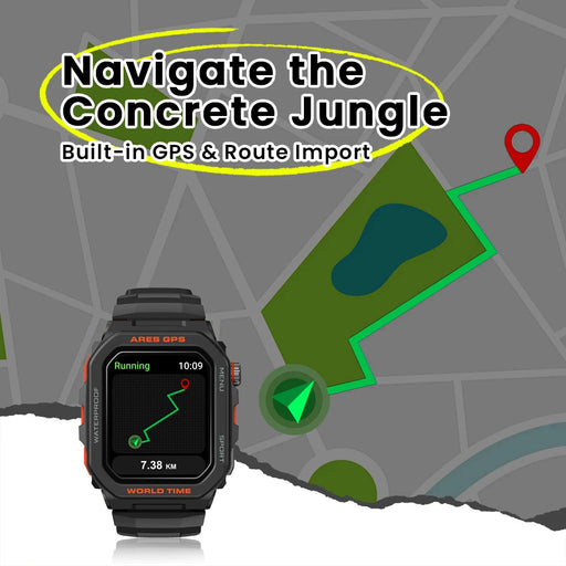 GPS smartwatch with Bluetooth calling, Alexa integration, heart rate monitoring, and SpO₂ tracking in lava black