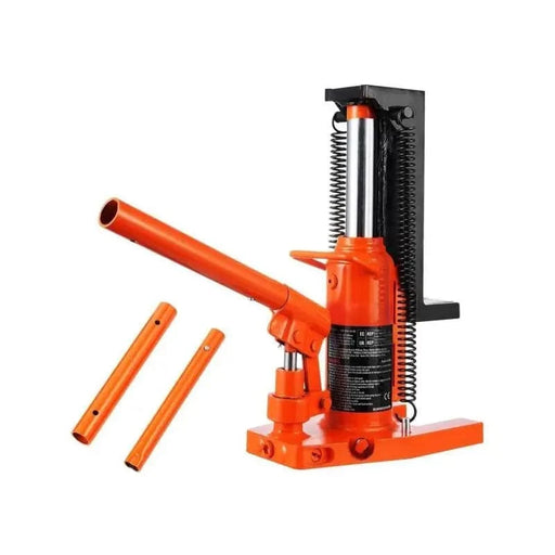 Black and red hydraulic toe jack with a 10 ton lift capacity and adjustable toe height