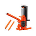 Black and red hydraulic toe jack with a 10 ton lift capacity and adjustable toe height