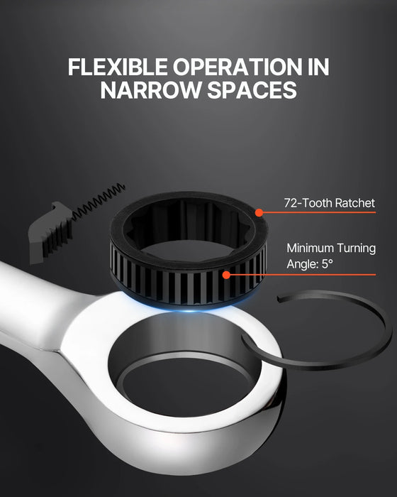 High-Quality Cr-V Steel Ratcheting Wrenches with Polished Finish