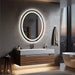 Oval frameless LED bathroom mirror with dimming and defog features