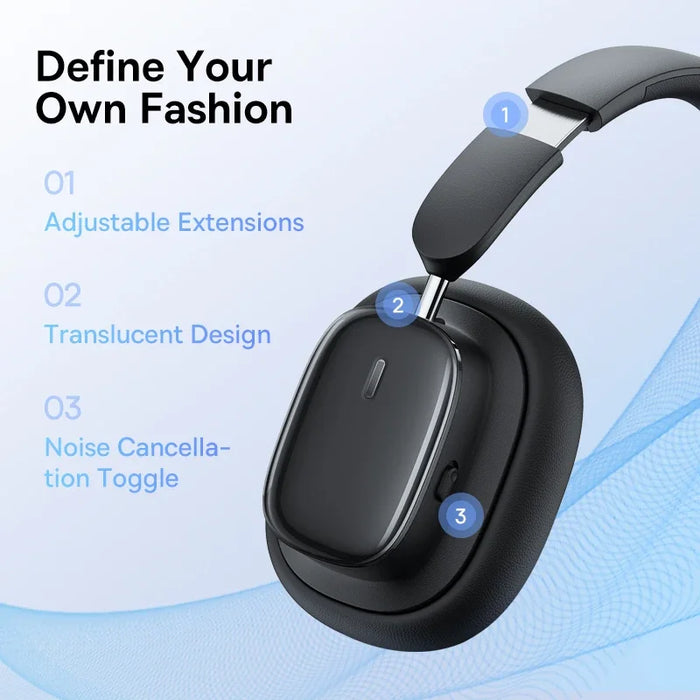 Bluetooth Headphones with Mic, Hi-Fi Sound, ANC, 100h Playback Black