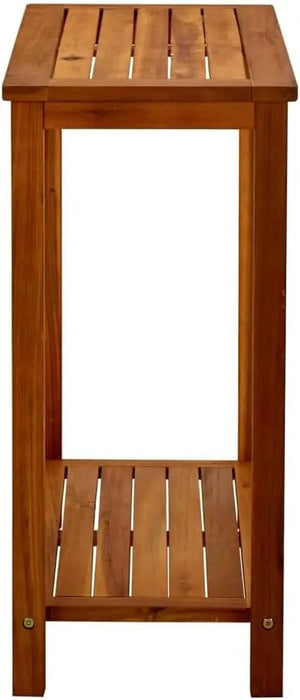 Solid Acacia Wood Outdoor Console Table with Bottom Shelf 80x35x75cm