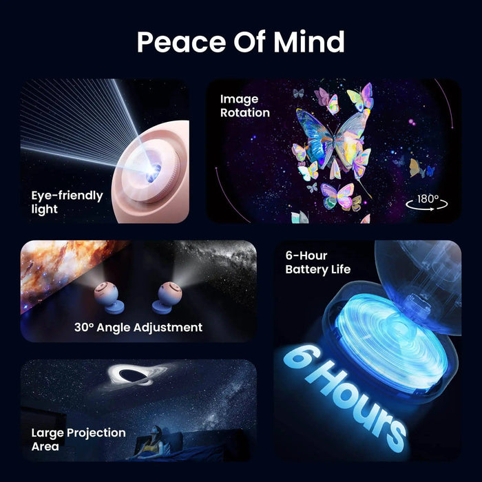 Galaxy Star Projector Night Light package with USB charging cable