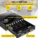 Black Key Lock Cash Register Drawer with 4 Bill Trays, 5 Coin Trays, 2 Cheque Slots, and Eco-Friendly Plastic Material