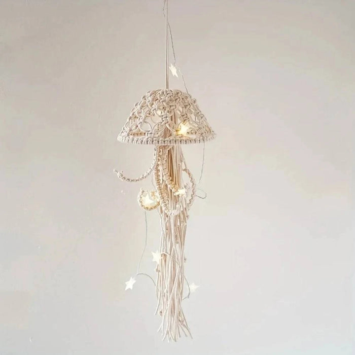 Geometric and whimsical handwoven design in natural colours