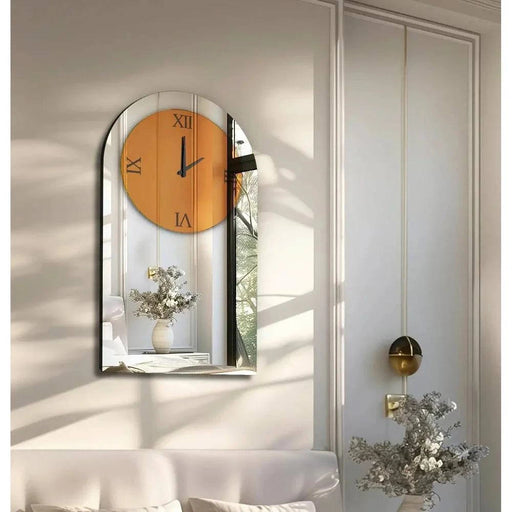 Elegant dome-shaped glass wall clock with silver mirror finish