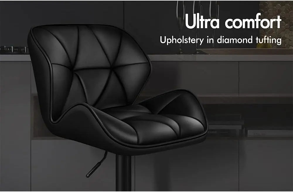 2-Piece Adjustable Bar Stools 360° Swivel PU Leather Chairs with Footrest & Wide Base Black