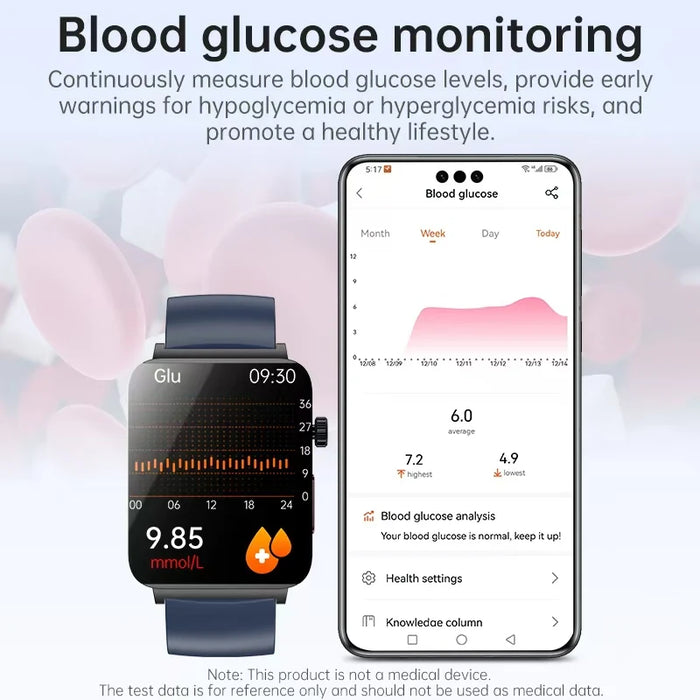 1.96" Bluetooth Smartwatch – Track Glucose, ECG, Blood Pressure, SpO2 & More